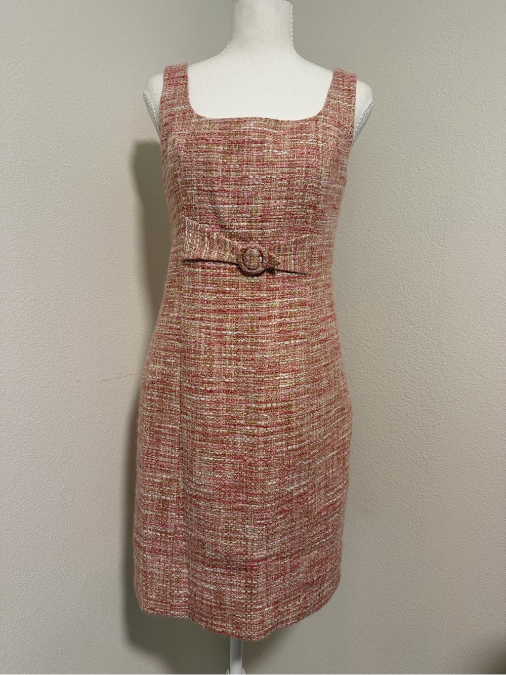 Laundry By Shelli Segal Pink Nude Tweed Midi Sheath Dress with Belt Cute!!